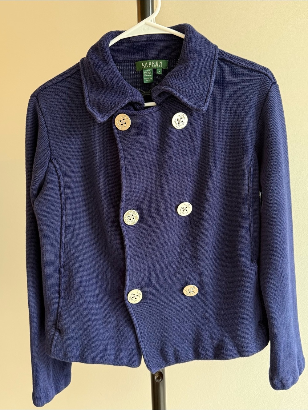Ralph Lauren Kids Navy Double-Breasted Peacoat with Contrast Buttons